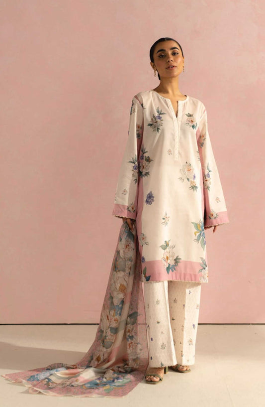 Coco Prints by Zara ShahJahan Printed Lawn Unstitched 3 Piece - D-2 B Sofia - ZS25PL - White - Summer Collection