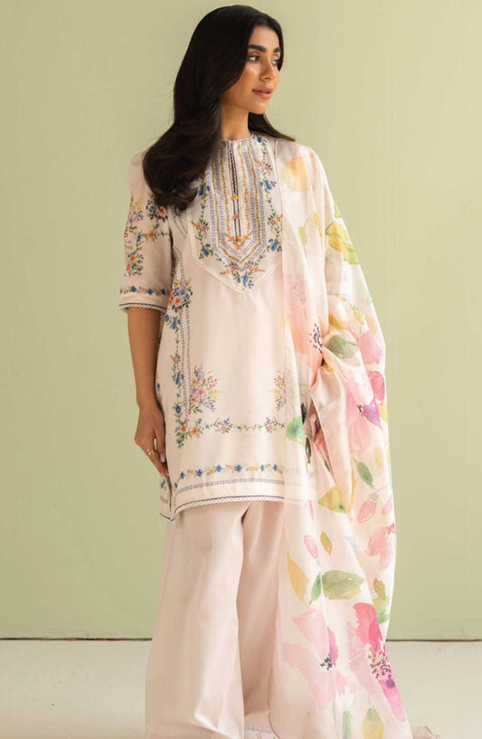 Coco Prints by Zara ShahJahan Printed Lawn Unstitched 3 Piece - D-3 A Ria - ZS25PL - White - Summer Collection