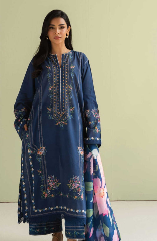 Coco Prints by Zara ShahJahan Printed Lawn Unstitched 3 Piece - D-3 B Ria - ZS25PL - Dark Blue - Summer Collection