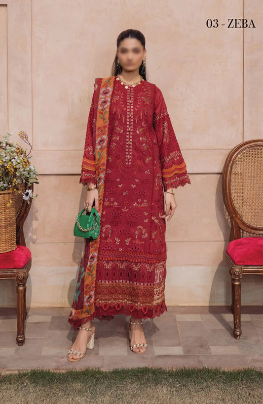 Xenia Farozaan Unstitched Lawn 2024 - D 03 ZEBA