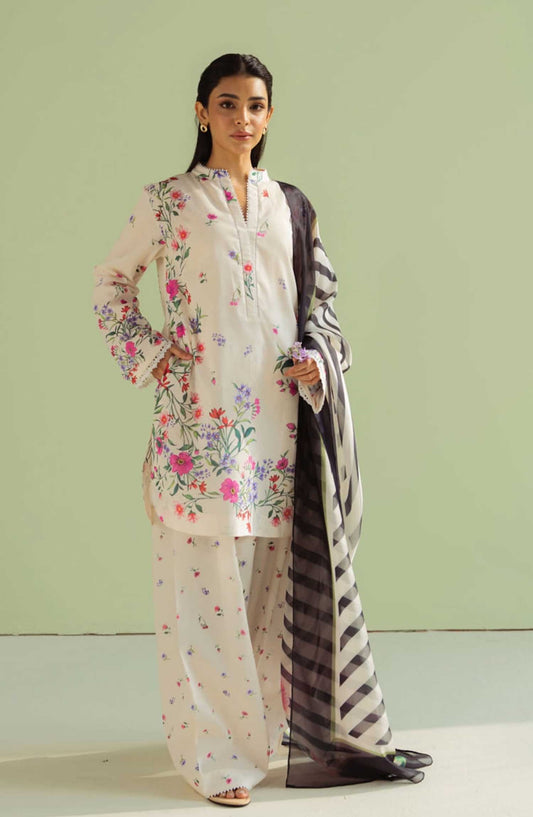 Coco Prints by Zara ShahJahan Printed Lawn Unstitched 3 Piece - D-4 B Reena - ZS25PL - White - Summer Collection