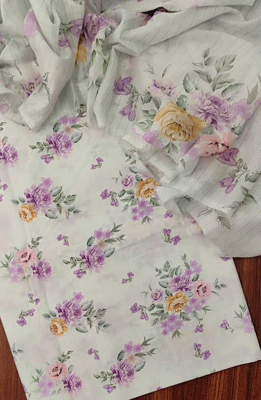 Premium Unstitch Printed Co-Ords 3Pcs With Zari Lawn Dupatta - D 04