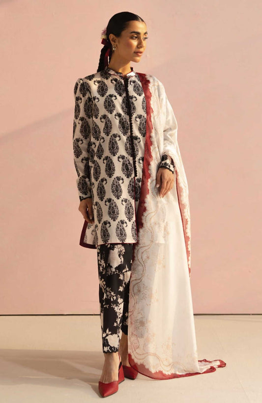 Coco Prints by Zara ShahJahan Printed Lawn Unstitched 3 Piece - D-6 A Paisley - ZS25PL - Black - Summer Collection