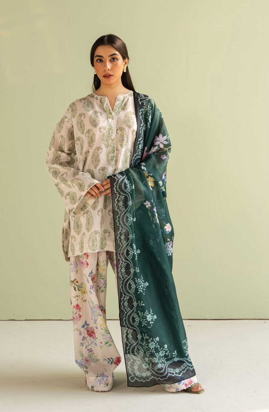 Coco Prints by Zara ShahJahan Printed Lawn Unstitched 3 Piece - D-6 B Paisley - ZS25PL - White - Summer Collection