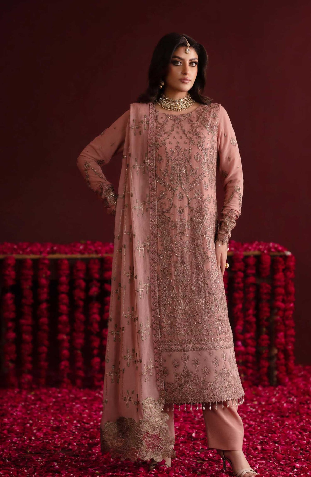 Nooresha by Emaan Adeel Embroidered Chiffon Unstitched 3 Piece Suit - D-06 Shaheena - EA25NF - Pink - Formal Collection