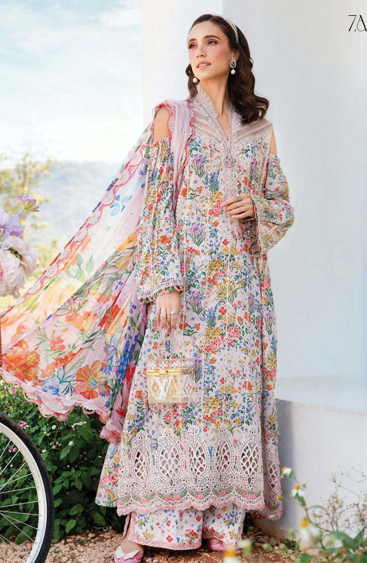 Mprints by Maria B Printed Unstitched 3 Piece Suit - D-07 A - MAB25PSS - White - Summer Collection