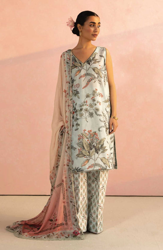 Coco Prints by Zara ShahJahan Printed Lawn Unstitched 3 Piece - D-7 A Zoe - ZS25PL - Light Blue - Summer Collection