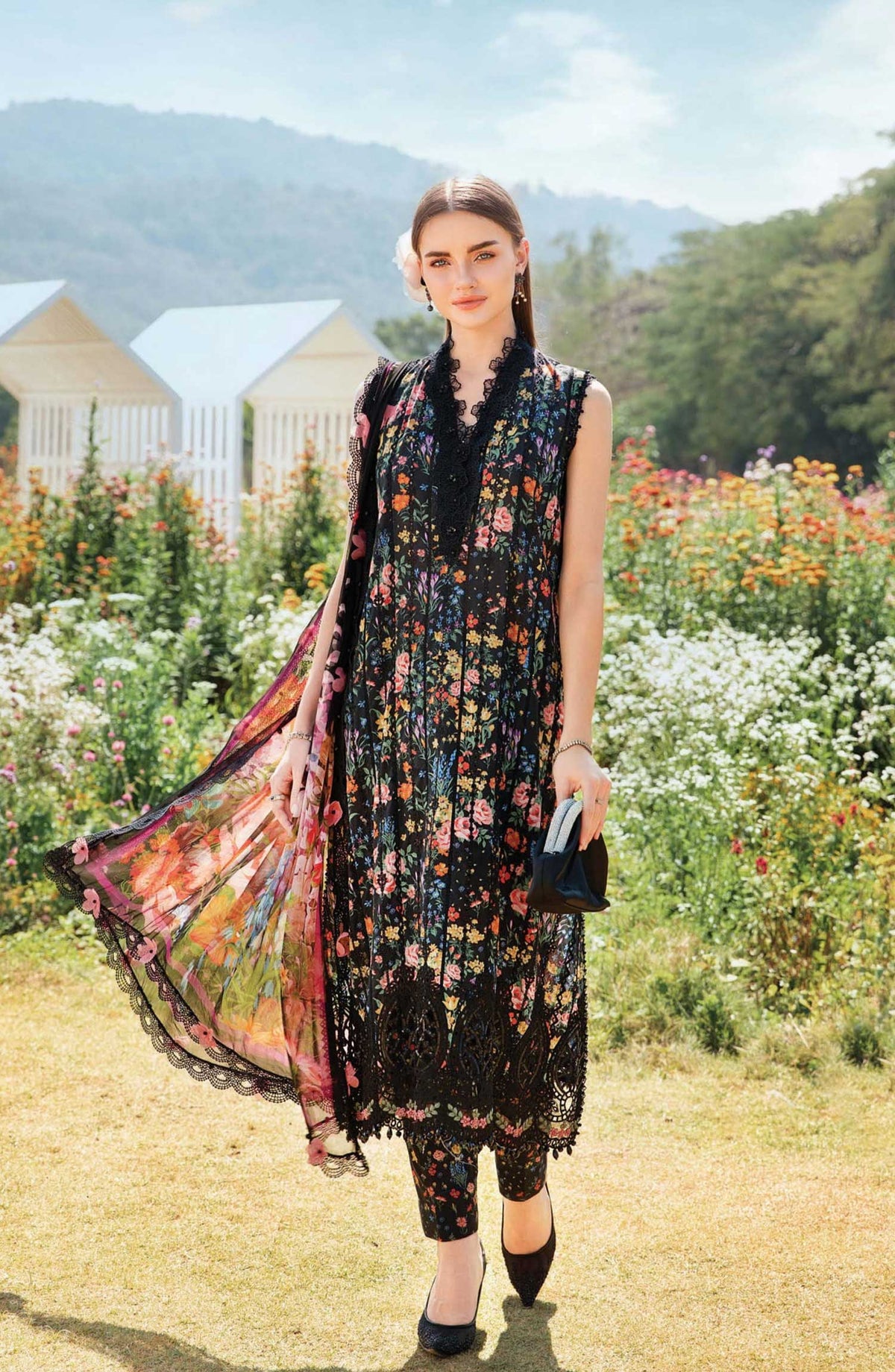 Mprints by Maria B Printed Unstitched 3 Piece Suit - D-07 B - MAB25PSS - Black - Summer Collection
