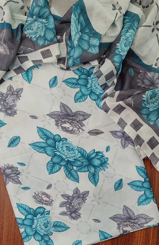 Premium Unstitch Printed Co-Ords 3Pcs With Zari Lawn Dupatta - D 07