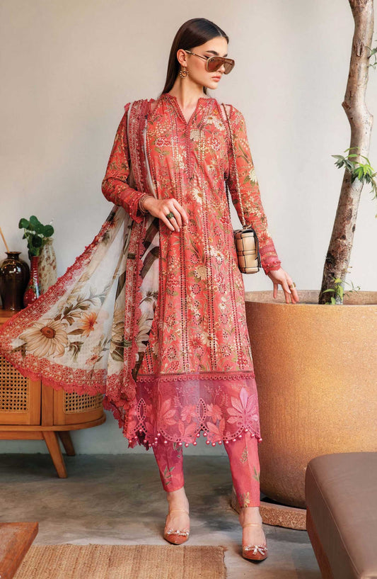 Mprints by Maria B Printed Unstitched 3 Piece Suit - D-08 A - MAB25PSS - Orange - Summer Collection