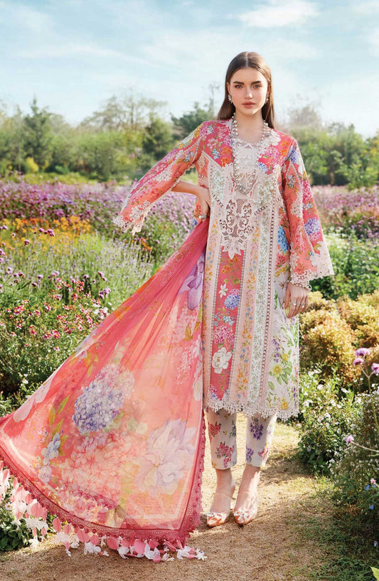 Mprints by Maria B Printed Unstitched 3 Piece Suit - D-09 B - MAB25PSS - Light Pink - Summer Collection