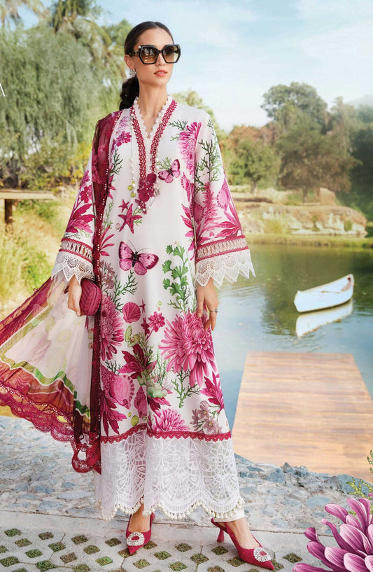 Mprints by Maria B Printed Unstitched 3 Piece Suit - D-10 A - MAB25PSS - Pink - Summer Collection