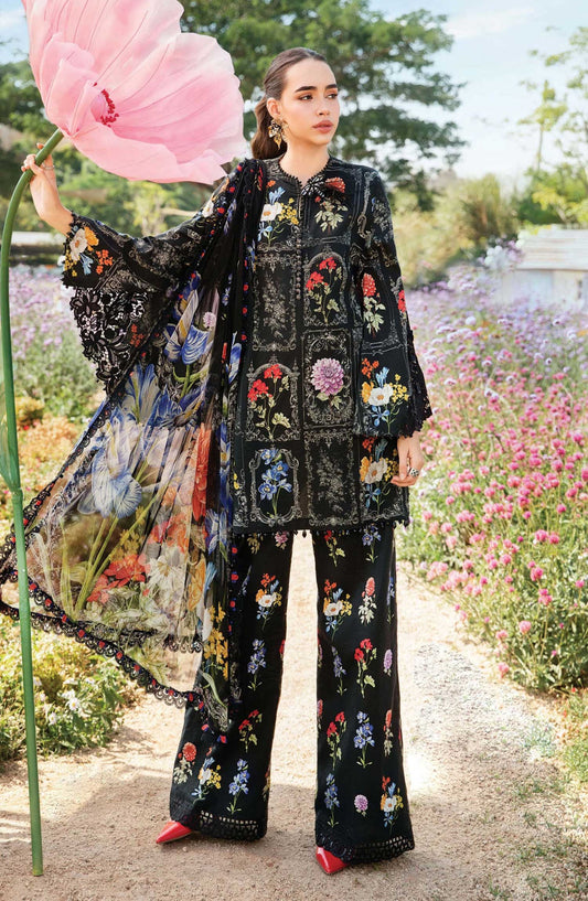 Mprints by Maria B Printed Unstitched 3 Piece Suit - D-11 B - MAB25PSS - Black - Summer Collection