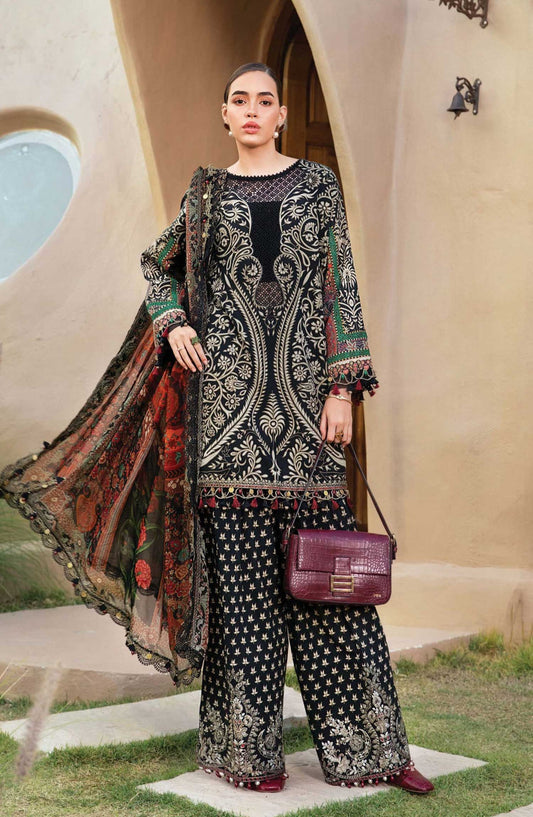 Mprints by Maria B Printed Unstitched 3 Piece Suit - D-12 B - MAB25PSS - Black - Summer Collection