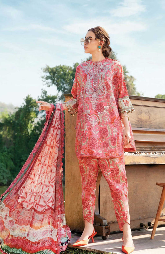 Mprints by Maria B Printed Unstitched 3 Piece Suit - D-13 A - MAB25PSS - Pink - Summer Collection