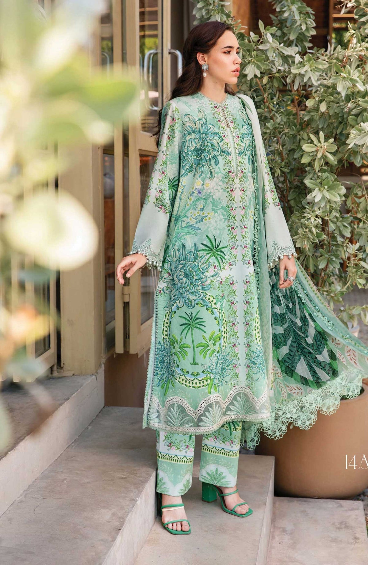 Mprints by Maria B Printed Unstitched 3 Piece Suit - D-14 A - MAB25PSS - Sea Green - Summer Collection