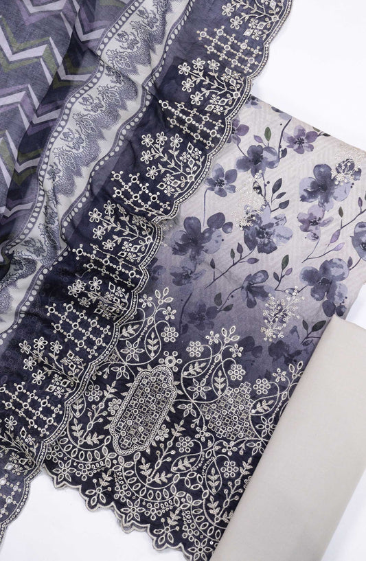 Bin Saeed Chikankari Lawn Unstitched 3 Piece - D 20 - BS25PE - Black - Summer Collection