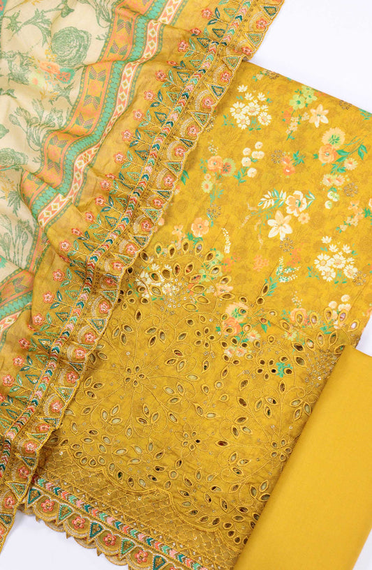 Bin Saeed Chikankari Lawn Unstitched 3 Piece - D 25 - BS25PE - Yellow - Summer Collection