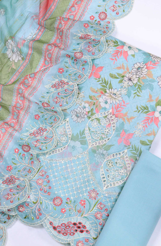 Bin Saeed Chikankari Lawn Unstitched 3 Piece - D 26 - BS25PE - Light Blue - Summer Collection