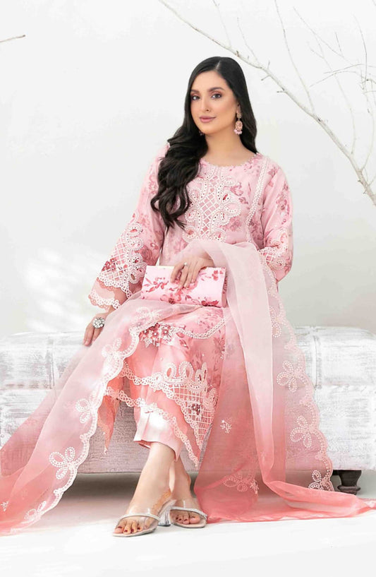 Yasna by Tawakkal Fabrics Embroidered Organza Unstitched 4 Piece - D 4029 - TF25Y - Light Pink - Festive Collection