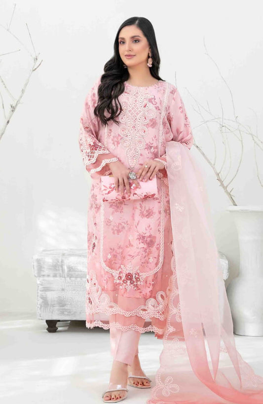 Yasna by Tawakkal Fabrics Embroidered Organza Unstitched 4 Piece - D 4029 - TF25Y - Light Pink - Festive Collection