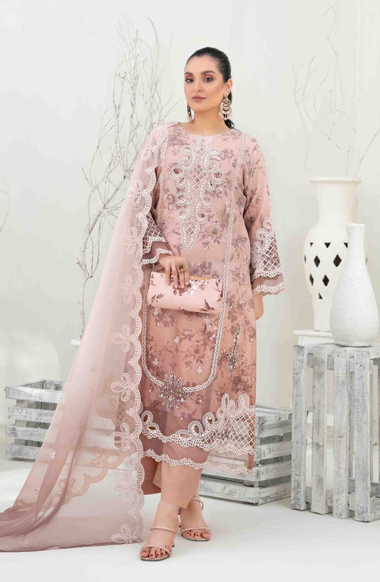 Yasna by Tawakkal Fabrics Embroidered Organza Unstitched 4 Piece - D 4030 - TF25Y - Peach - Festive Collection