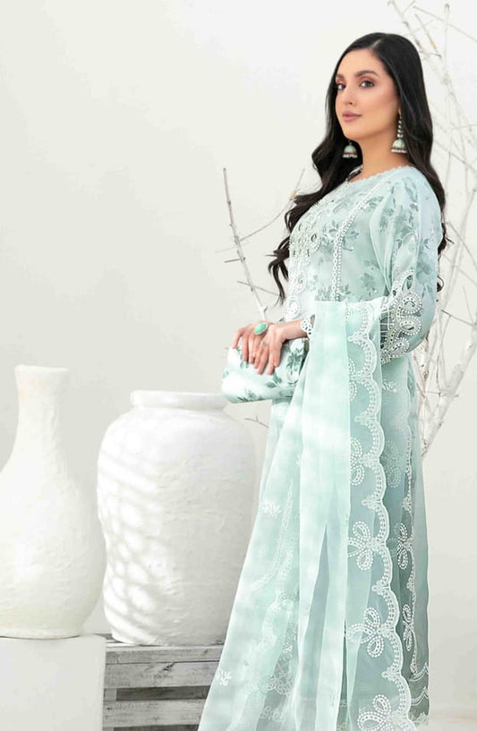 Yasna by Tawakkal Fabrics Embroidered Organza Unstitched 4 Piece - D 4032 - TF25Y - Light Blue - Festive Collection