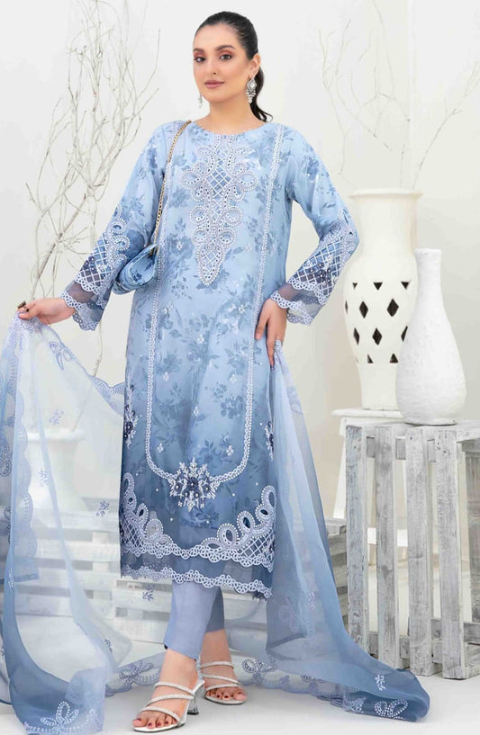 Yasna by Tawakkal Fabrics Embroidered Organza Unstitched 4 Piece - D 4033 - TF25Y - Blue - Festive Collection
