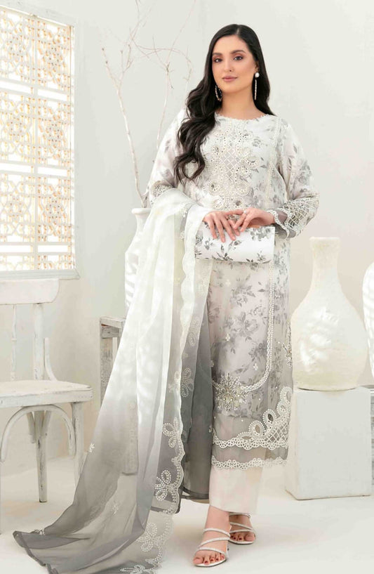 Yasna by Tawakkal Fabrics Embroidered Organza Unstitched 4 Piece - D 4034 - TF25Y - White - Festive Collection