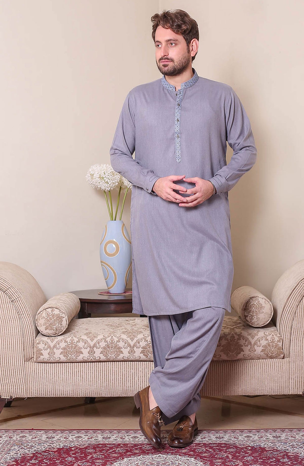 Real Image Mens Shalwar Kameez Collection 2024 - D - 522 Grey