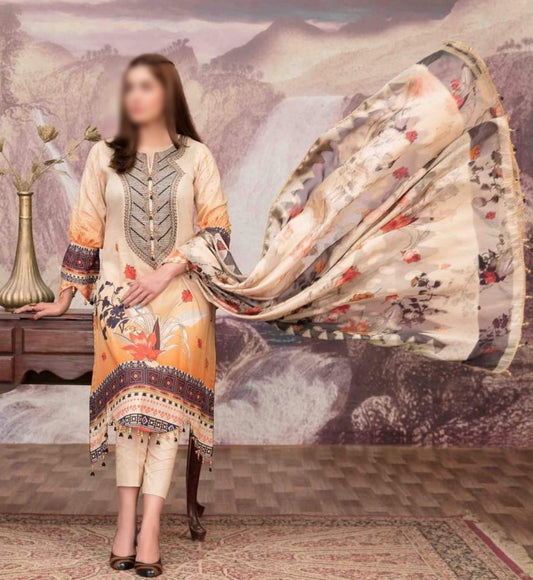 Cyra Embroidered Lawn and Digital Print Collection D 6888