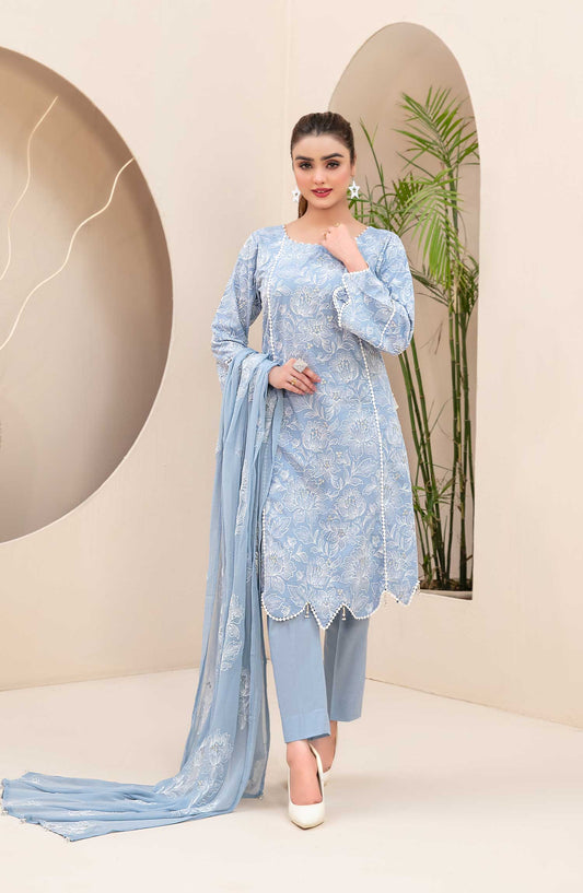 Mehek by Tawakkal Fabrics Embroidered Lawn Unstitched 3 Piece Suit - D-8885 - TF25PL - Blue - Summer Collection