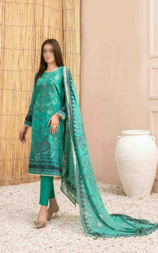D 9163 LALEH Embroidered Digital Printed Slub Lawn Shirt - Digital Printed Diamond Dupatta Collection 2023