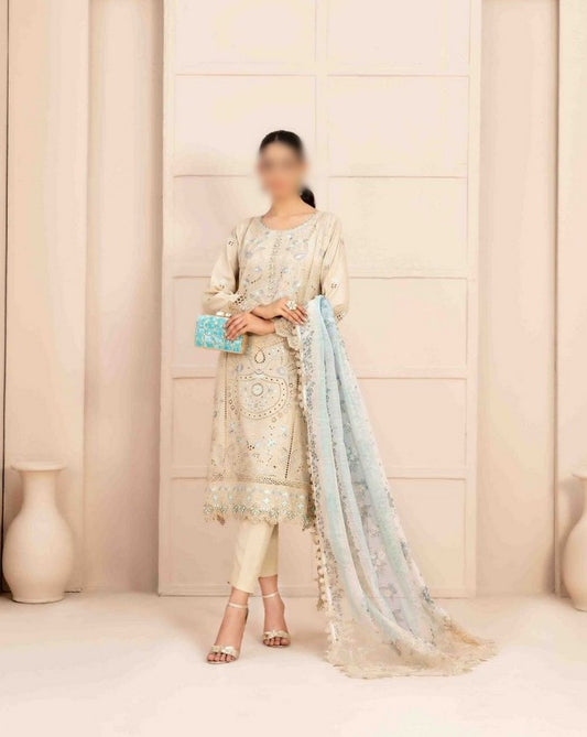 D 9530 ZAREN Fancy Embroidered Viscose Jacquard - Plain Shirt - Exclusive Fancy Dupatta Collection