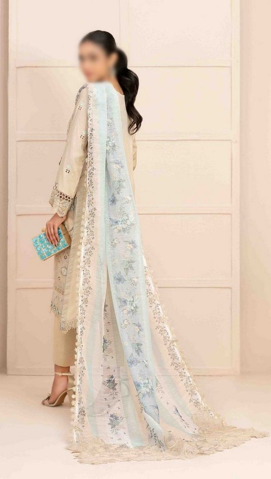 D 9530 ZAREN Fancy Embroidered Viscose Jacquard - Plain Shirt - Exclusive Fancy Dupatta Collection
