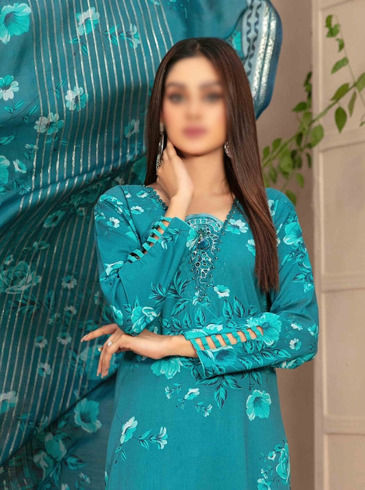 D 9718 - ELEA Schiffli Embroidered Digital Printed