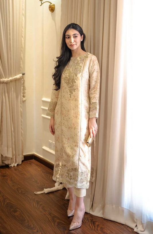Luna Edit By Hues Atelier Embroidered Korean Raw Silk Stitched 2 Piece - Daisy - HA25L - Festive Collection