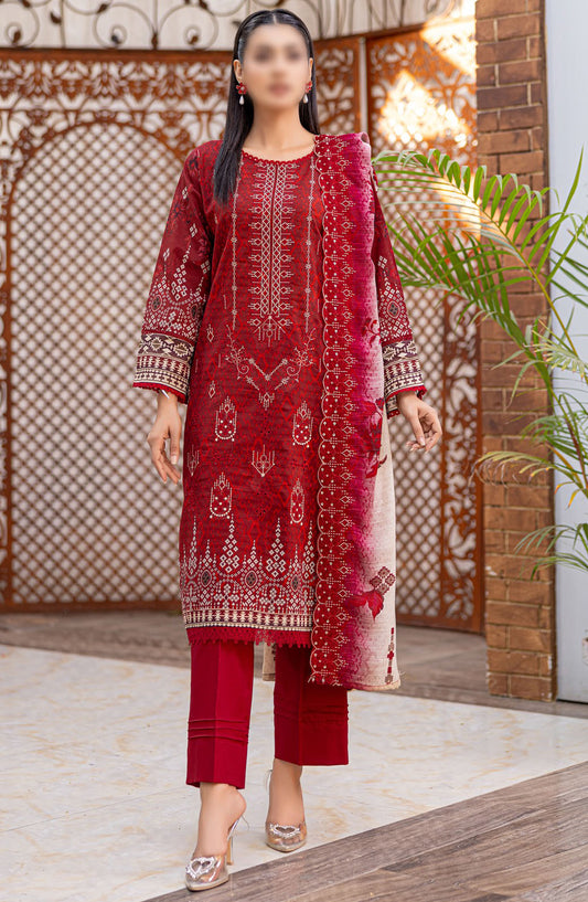 Dastak by Al Karim Embroidered Lawn Unstitched 3 Piece Suit - D-07 - ALK25DEL - Red - Summer Collection