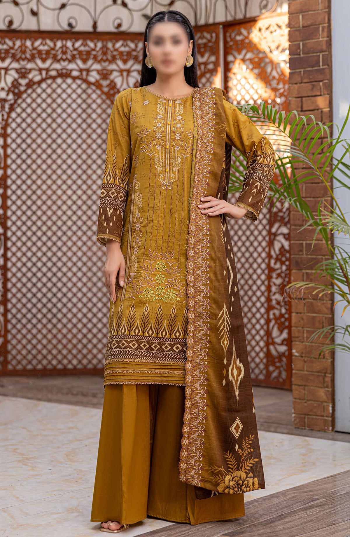 Dastak by Al Karim Embroidered Lawn Unstitched 3 Piece Suit - D-05 - ALK25DEL - Mustard - Summer Collection