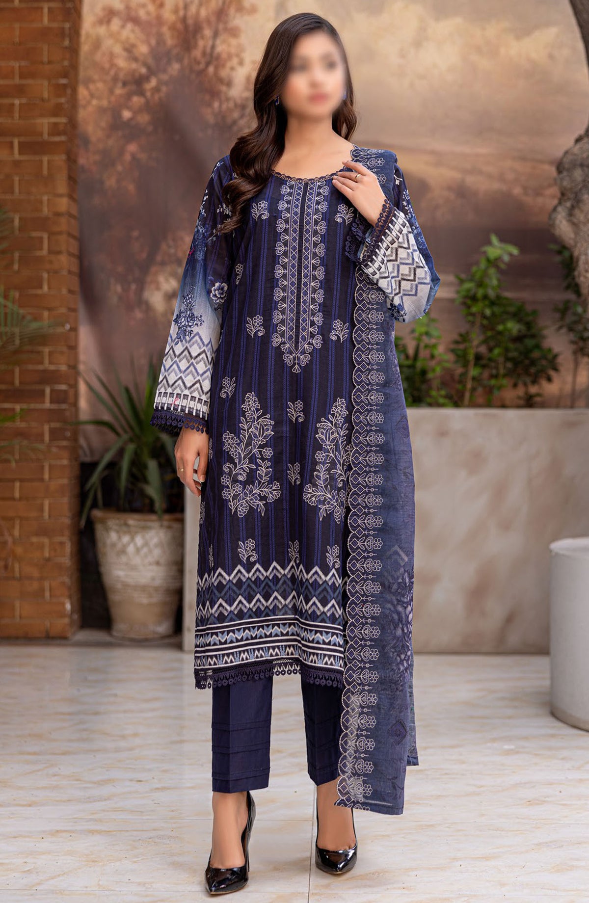 Dastak by Al Karim Embroidered Lawn Unstitched 3 Piece Suit - D-04 - ALK25DEL - Blue - Summer Collection