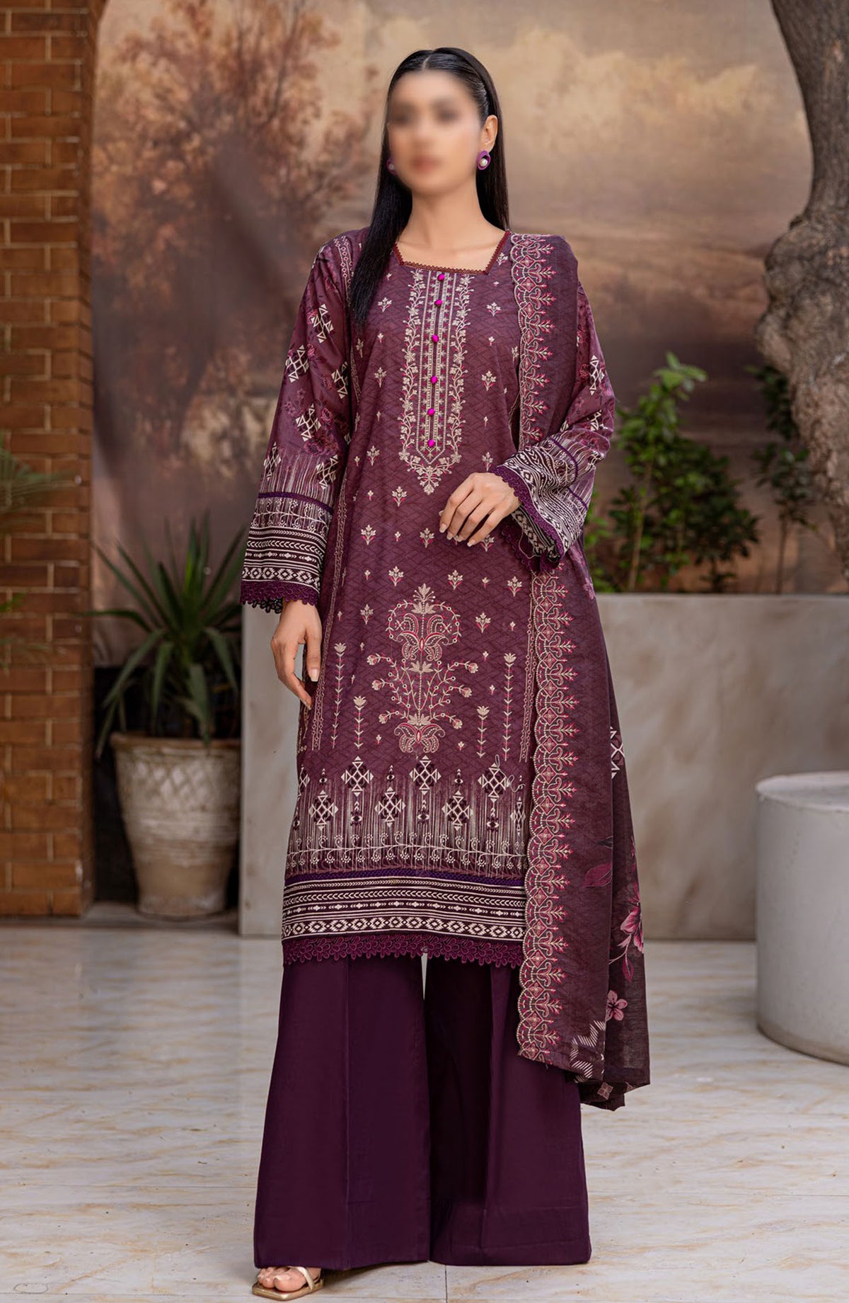 Dastak by Al Karim Embroidered Lawn Unstitched 3 Piece Suit - D-03 - ALK25DEL - Purple - Summer Collection