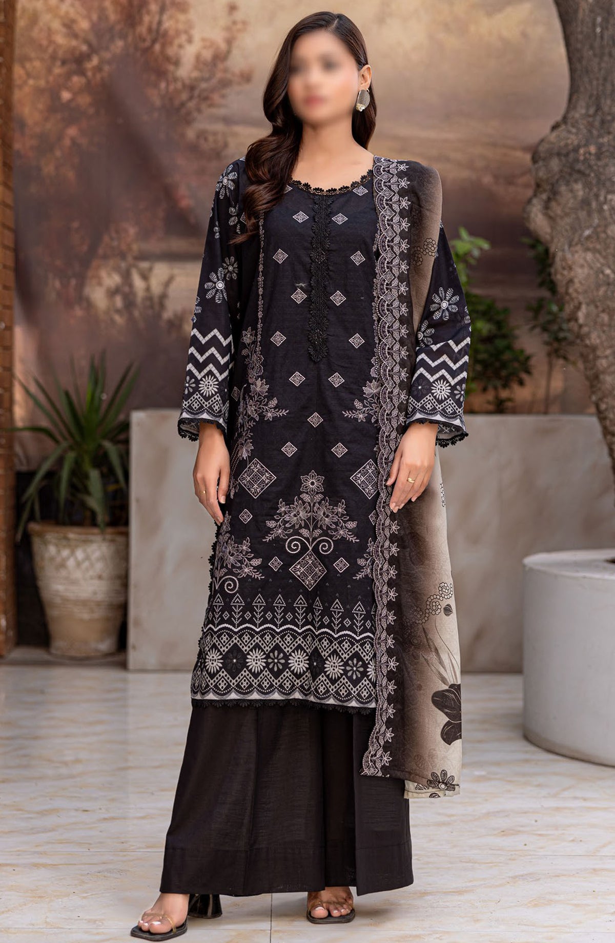Dastak by Al Karim Embroidered Lawn Unstitched 3 Piece Suit - D-02 - ALK25DEL - Black - Summer Collection
