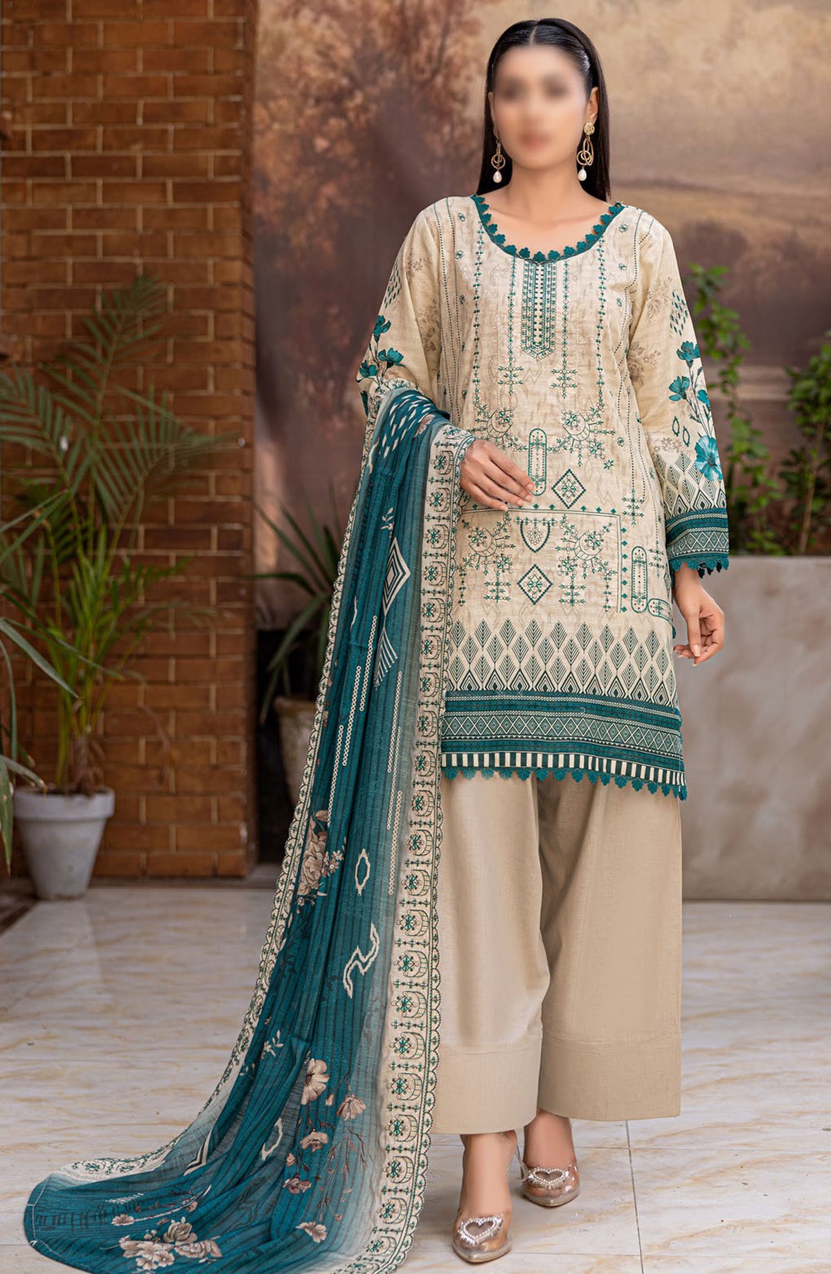 Dastak by Al Karim Embroidered Lawn Unstitched 3 Piece Suit - D-01 - ALK25DEL - Beige - Summer Collection