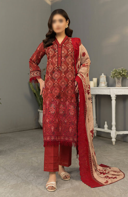 Dastak by Al Karim Embroidered Lawn Unstitched 3 Piece Suit - D-07 - ALK25DV1 - Red - Summer Collection