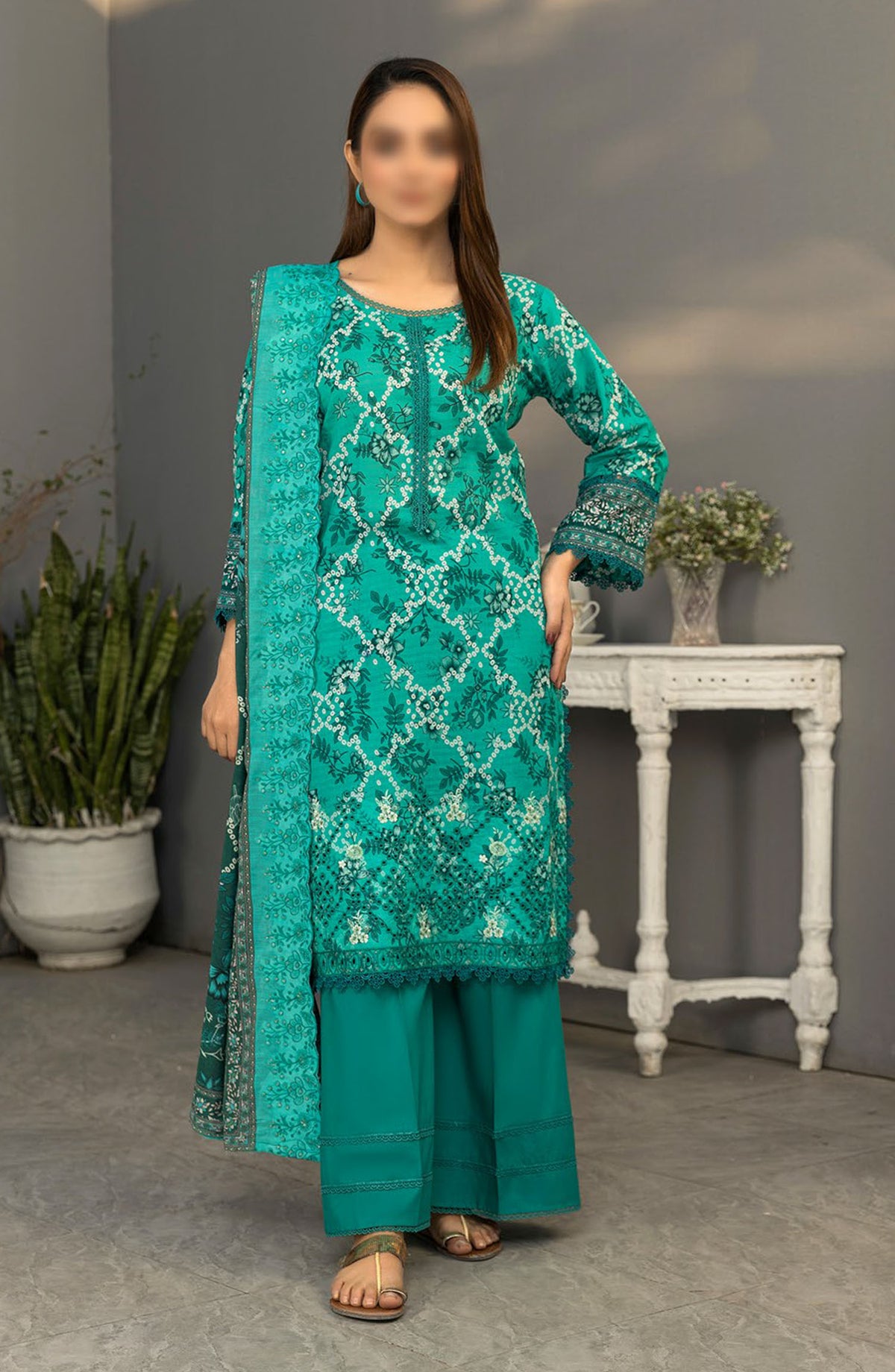 Dastak by Al Karim Embroidered Lawn Unstitched 3 Piece Suit - D-06 - ALK25DV1 - Sea Green - Summer Collection