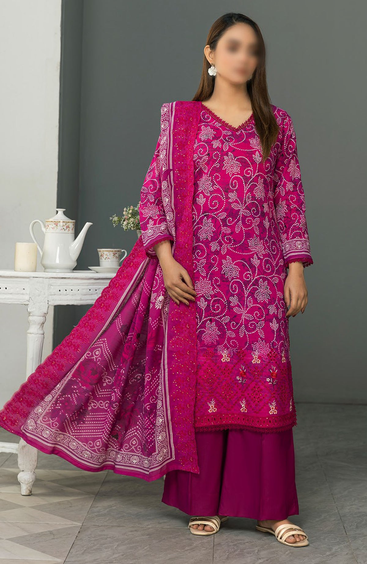 Dastak by Al Karim Embroidered Lawn Unstitched 3 Piece Suit - D-04 - ALK25DV1 - Pink - Summer Collection