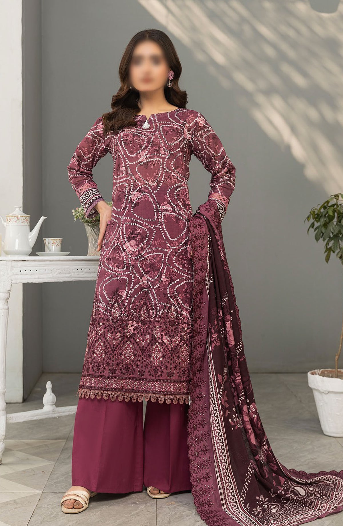 Dastak by Al Karim Embroidered Lawn Unstitched 3 Piece Suit - D-01 - ALK25DV1 - Magenta - Summer Collection
