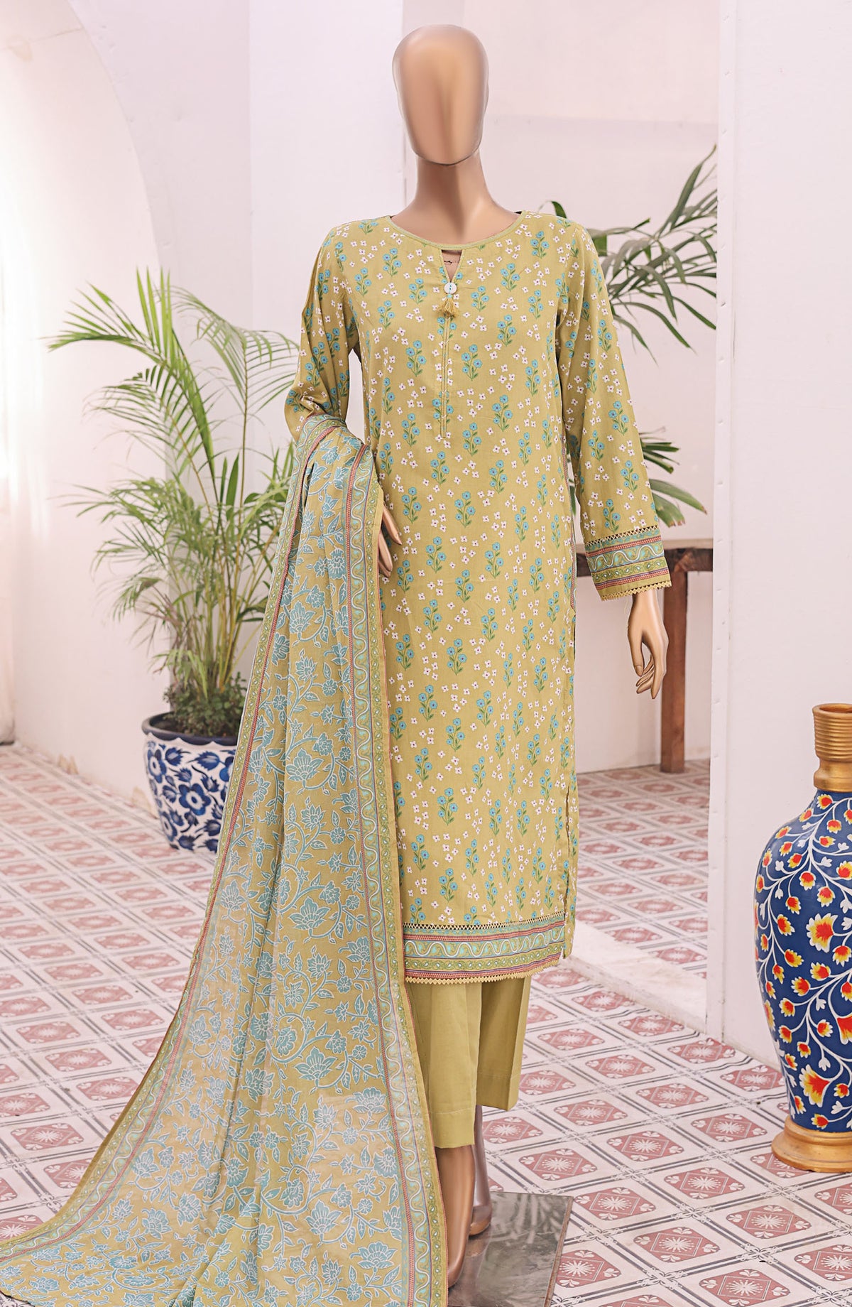 HZ Textile Embroidered Lawn Unstitched 3 Piece Suit - PDW-103B - HZ25UPDW - Green - Summer Collection