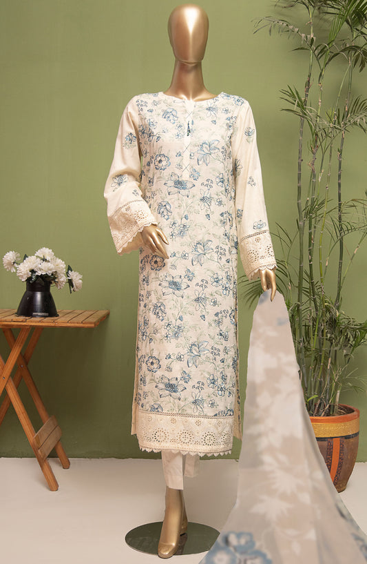 Dastan by HZ Textile Embroidered Lawn Unstitched 3 Piece Suit - DSE-03 - HZ25DSLV3 - Off White - Summer Collection