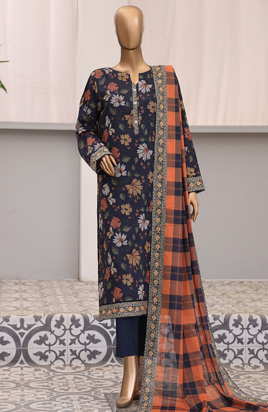 HZ Textile Embroidered Lawn Unstitched 3 Piece Suit - PDW-105B - HZ25UPDW - Blue - Summer Collection
